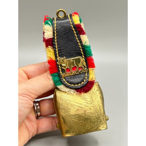 Vintage Primitive Brass Cowbells One with Leather Straps One Hand Painted - Picture 5 of 8